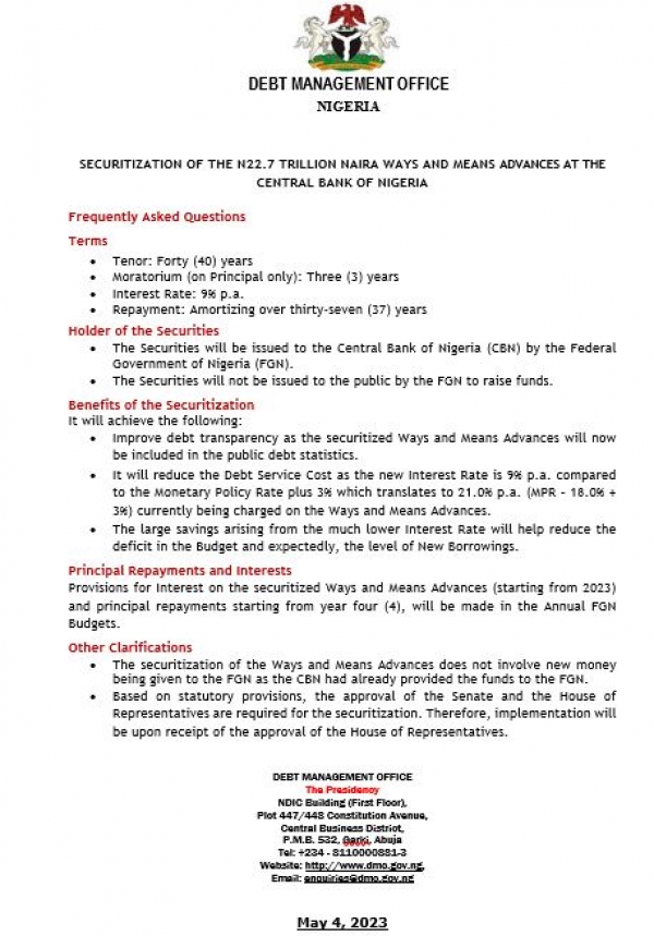 Securitization of the N22.7 Trillion Naira Ways and Means Advances at the Central Bank of Nigeria
