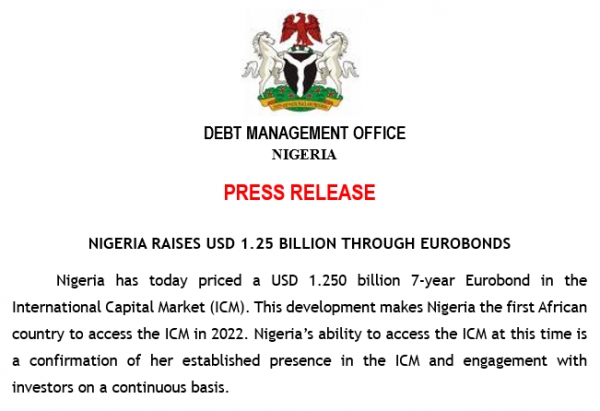 Nigeria Raises USD1.25 Billion Through Eurobonds