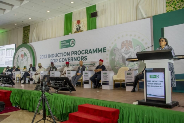 Director-General DMO, Patience Oniha, at the 2023 Induction Programme for Governors at the Banquet Hall, Aso Rock Presidential Villa, Abuja on May 15, 2023.